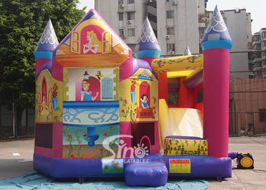 Commerical grade kids inflatable princess combo castle with slide N basketball inside made of lead free material